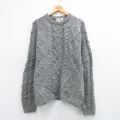 XL★古着 ジェイクルー 長袖 ケーブル セーター メンズ 00年代 00s 手編み ハンドニット ラムウール クルーネック グレー【spe】 26jan17