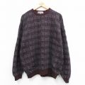 XL★古着 長袖 セーター メンズ 90年代 90s コットン クルーネック USA製 濃紫系他 26jan17