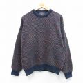 L★古着 長袖 セーター メンズ 90年代 90s コットン クルーネック USA製 紺他 26jan17