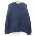 L★古着 長袖 セーター メンズ 90年代 90s コットン クルーネック USA製 紺 26jan20