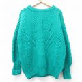 L★古着 長袖 セーター メンズ 90年代 90s 手編み ハンドニット ウール クルーネック アイルランド製 青緑 26jan20
