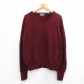 XL★古着 長袖 セーター メンズ 90年代 90s ラムウール Vネック イギリス製 エンジ 26jan21