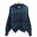 L★古着 長袖 フルジップ ニット カーディガン メンズ ウール 紺他 26jan21