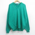 XL★古着 長袖 セーター メンズ 90年代 90s 無地 ラグラン コットン Vネック USA製 緑 26jan22