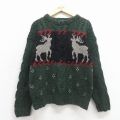 S★古着 ウールリッチ 長袖 ケーブル セーター メンズ 90年代 90s シカ クルーネック 緑他 26jan22