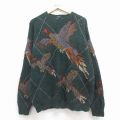 XL★古着 ノーティカ 長袖 ブランド セーター メンズ 90年代 90s キジ 手編み クルーネック 緑他【spe】 26jan22