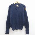 XL★古着 長袖 コマンド セーター メンズ 90年代 90s MASS ヒジ当て ウール Vネック イングランド製 紺 26jan22