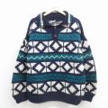 XL★古着 長袖 セーター メンズ ウール エクアドル製 紺他 26jan22
