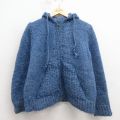M★古着 長袖 フルジップ ニット カーディガン パーカー メンズ 70年代 70s 無地 紺 霜降り 26jan22