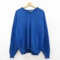 XL★古着 長袖 セーター メンズ 90年代 90s コットン Vネック USA製 青 26jan26