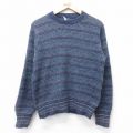 S★古着 長袖 セーター メンズ 90年代 90s ウール クルーネック USA製 紺他 ボーダー 26jan28