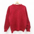 XL★古着 長袖 セーター メンズ 90年代 90s バーズアイ ウール クルーネック 赤他 26jan29