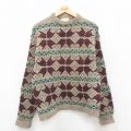 XL★古着 長袖 セーター メンズ 80年代 80s ウール クルーネック 茶柄 26jan29