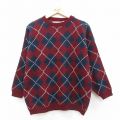 L★古着 長袖 セーター メンズ 90年代 90s アーガイル アクリル クルーネック USA製 エンジ他 26jan29