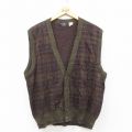 L★古着 ニット ベスト メンズ 80年代 80s イタリア製 緑他 チェック 26jan29