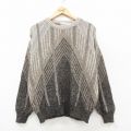 L★古着 ロンドンフォグ 長袖 セーター メンズ 90年代 90s クルーネック USA製 ベージュ他【spe】 26jan29