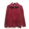S★古着 長袖 フルジップ ニット カーディガン メンズ 80年代 80s USA製 エンジ 26feb02