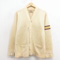 S★古着 長袖 ビンテージ レタード ニット カーディガン メンズ 60年代 60s ベージュ 26feb02