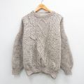 XL★古着 長袖 ケーブル セーター メンズ 90年代 90s ウール クルーネック ベージュ系他26feb03