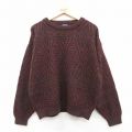 XL★古着 長袖 セーター メンズ 90年代 90s アクリル クルーネック USA製 エンジ26feb03