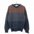 M★古着 セントジョンズベイ 長袖 セーター メンズ 90年代 90s ウール クルーネック USA製 濃紺他 ストライプ【spe】26feb03
