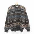 L★古着 長袖 セーター メンズ 90年代 90s クルーネック イタリア製 濃グレー他 ストライプ26feb03