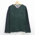 XL★古着 トミーヒルフィガー 長袖 ブランド セーター メンズ 90年代 90s ワンポイントロゴ 大きいサイズ コットン Vネック 緑他 26feb04