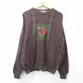 XL★古着 ロンドンフォグ 長袖 セーター メンズ 90年代 90s 鳥 刺繍 コットン クルーネック USA製 緑他 26feb05