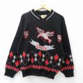 L★古着 長袖 セーター メンズ 90年代 90s EAGLE アクリル Vネック USA製 黒他 26feb05