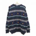 XL★古着 長袖 セーター メンズ 90年代 90s ウール クルーネック 紺他 26feb06