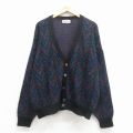 XL★古着 ジャンセン 長袖 ニット カーディガン メンズ 90年代 90s 大きいサイズ USA製 紺 26feb07