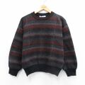 M★古着 長袖 セーター メンズ 90年代 90s ウール クルーネック エンジ他 ボーダー 26feb09
