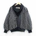 L★古着 長袖 セーター メンズ 90年代 90s レザー使用 アクリル ショールカラー 黒他【spe】 26feb09