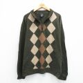 XL★古着 JOS A BANK 長袖 ハーフジップ セーター メンズ アーガイル 大きいサイズ ラムウール 緑 霜降り 26feb09