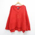 XL★古着 トミーヒルフィガー 長袖 ブランド セーター メンズ 90年代 90s ビッグロゴ 刺繍 大きいサイズ ウール Vネック オレンジ 26feb12