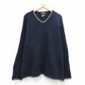 XL★古着 エディーバウアー 長袖 セーター メンズ 90年代 90s ウール Vネック USA製 紺他 26feb12