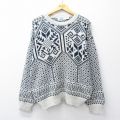 L★古着 長袖 ノルディック セーター メンズ 90年代 90s 雪柄 コットン USA製 薄グレー 霜降り他 26feb13