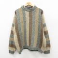 L★古着 長袖 セーター メンズ 90年代 90s ウール クルーネック イングランド製 ベージュ他 ストライプ【spe】 26feb13