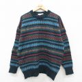 L★古着 長袖 セーター メンズ 90年代 90s フェアアイル ウール クルーネック スコットランド製 紺系他【spe】 26feb13