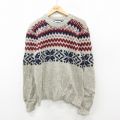 S★古着 長袖 ノルディック セーター メンズ 90年代 90s 雪柄 ウール クルーネック USA製 薄グレー他 26feb13