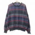 XL★古着 長袖 セーター メンズ 90年代 90s 大きいサイズ コットン クルーネック USA製 黒他 チェック【spe】 26feb14
