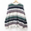 XL★古着 長袖 セーター メンズ 90年代 90s フェアアイル コットン クルーネック USA製 薄グレー 26feb14