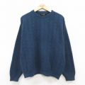 XL★古着 長袖 セーター メンズ 00年代 00s 無地 手織り クルーネック USA製 紺 26feb16