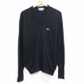 M★古着 ラコステ LACOSTE IZOD 長袖 ブランド セーター メンズ 80年代 80s ワンポイントロゴ アクリル ラグラン USA製 黒 26feb16