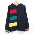 L★古着 ジャンセン 長袖 セーター メンズ 90年代 90s コットン クルーネック USA製 紺 26feb16