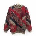 M★古着 長袖 セーター メンズ 90年代 90s アクリル クルーネック USA製 エンジ他 26feb19