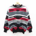 L★古着 シアーズ 長袖 セーター メンズ 90年代 90s アクリル クルーネック 黒他 26feb19