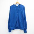 XL★古着 IZOD 長袖 ニット カーディガン メンズ 90年代 90s ワンポイントロゴ アクリル USA製 青 26mar04