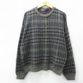 XL★古着 TRADER BAY 長袖 セーター メンズ 90年代 90s コットン クルーネック USA製 緑系他 チェック【spe】 26mar11