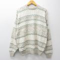 XL★古着 長袖 セーター メンズ 90年代 90s クルーネック USA製 薄ベージュ系他 26mar11